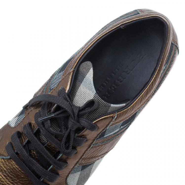 مملوكة مسبقًا Burberry Metallic Leather and Novacheck Canvas Sneakers Size 37