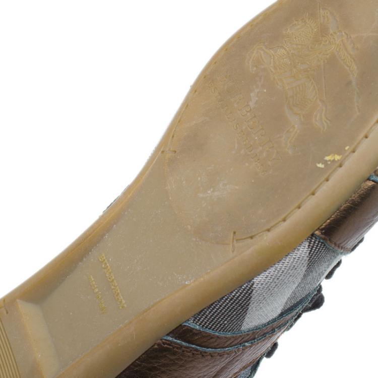 مملوكة مسبقًا Burberry Metallic Leather and Novacheck Canvas Sneakers Size 37