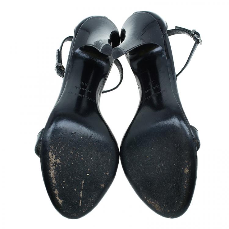 Pre Owned Burberry Black Patent Ruffle T Strap Sandals Size 38