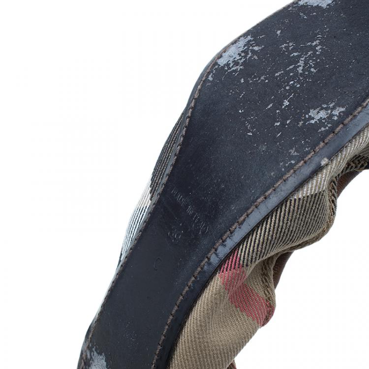 Pre Owned Burberry Novacheck Canvas and Leather Buckle Ballet Flats Size 39