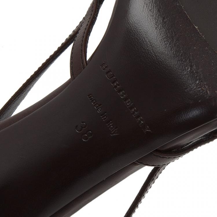Pre Owned Burberry Brown Novacheck Canvas and Leather Slingback Sandals Size 38