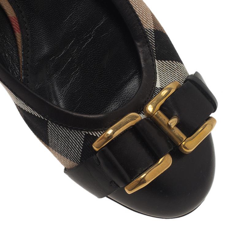 Pre Owned Burberry Novacheck Canvas and Leather Buckle Detail Ballet Flats Size 39