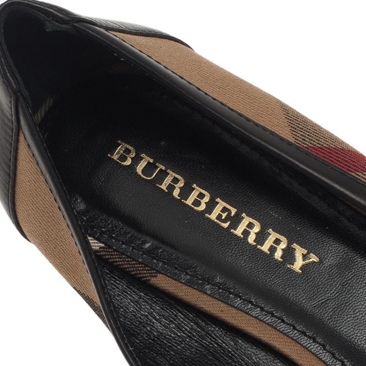 Pre Owned Burberry Novacheck Canvas and Leather Buckle Detail Ballet Flats Size 39