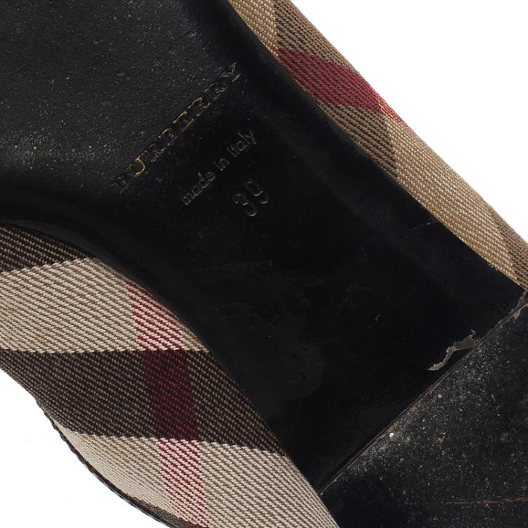 Pre Owned Burberry Novacheck Canvas and Leather Buckle Detail Ballet Flats Size 39