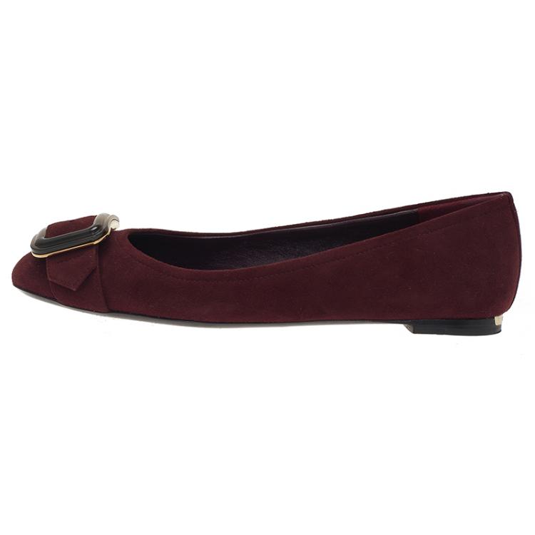 Pre Owned Burberry Burgundy Suede Keswick Buckle Ballet Flats Size 38