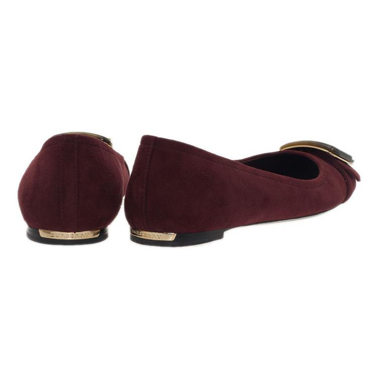 Pre Owned Burberry Burgundy Suede Keswick Buckle Ballet Flats Size 38