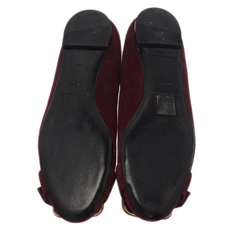 Pre Owned Burberry Burgundy Suede Keswick Buckle Ballet Flats Size 38