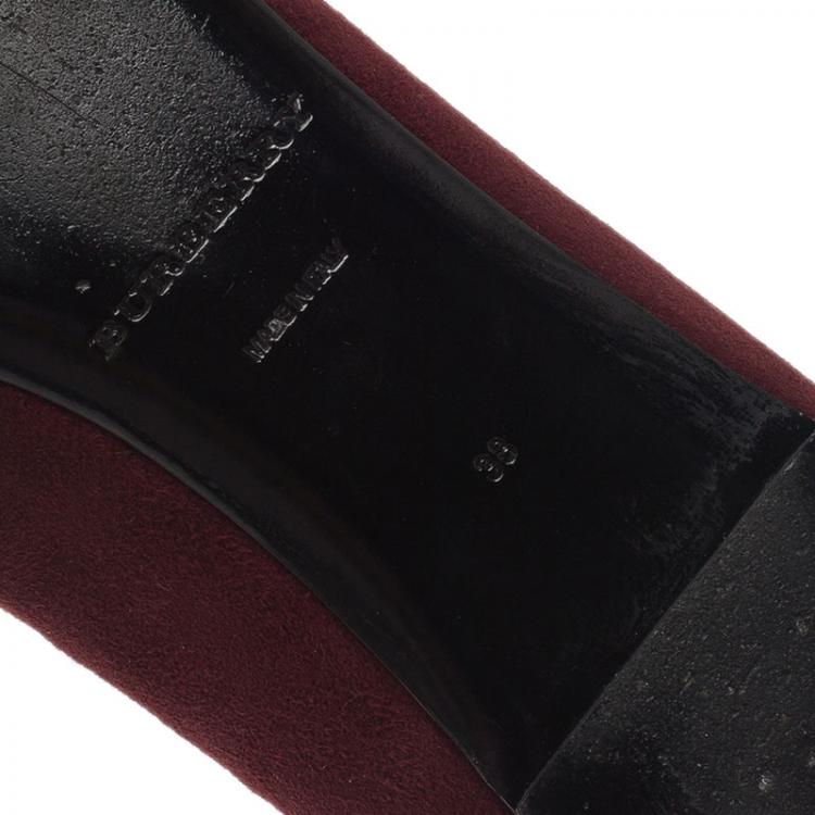 Pre Owned Burberry Burgundy Suede Keswick Buckle Ballet Flats Size 38