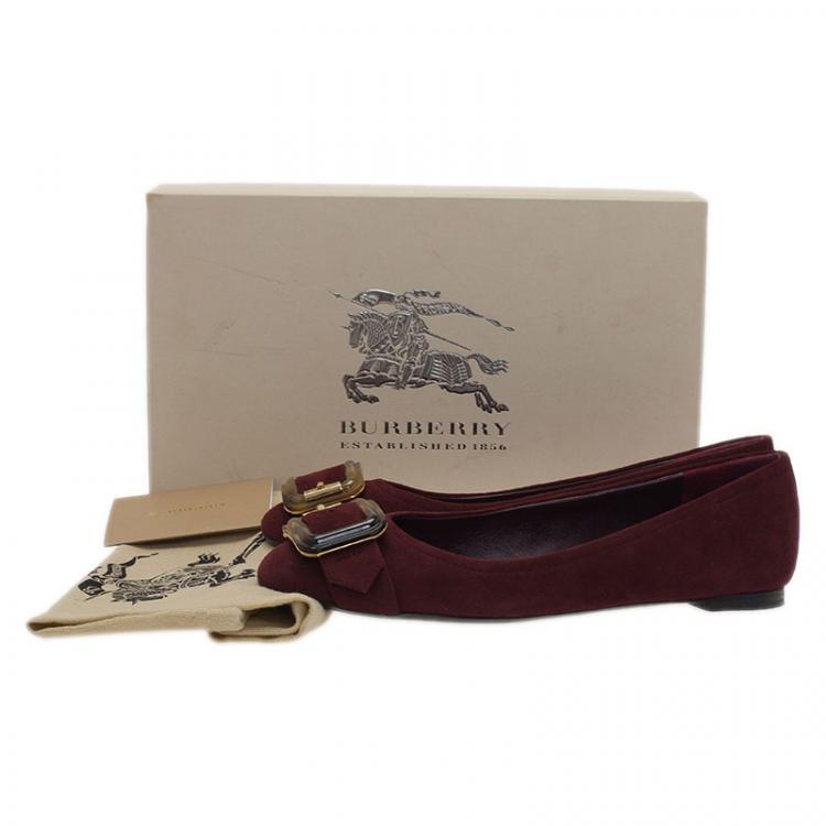 Pre Owned Burberry Burgundy Suede Keswick Buckle Ballet Flats Size 38