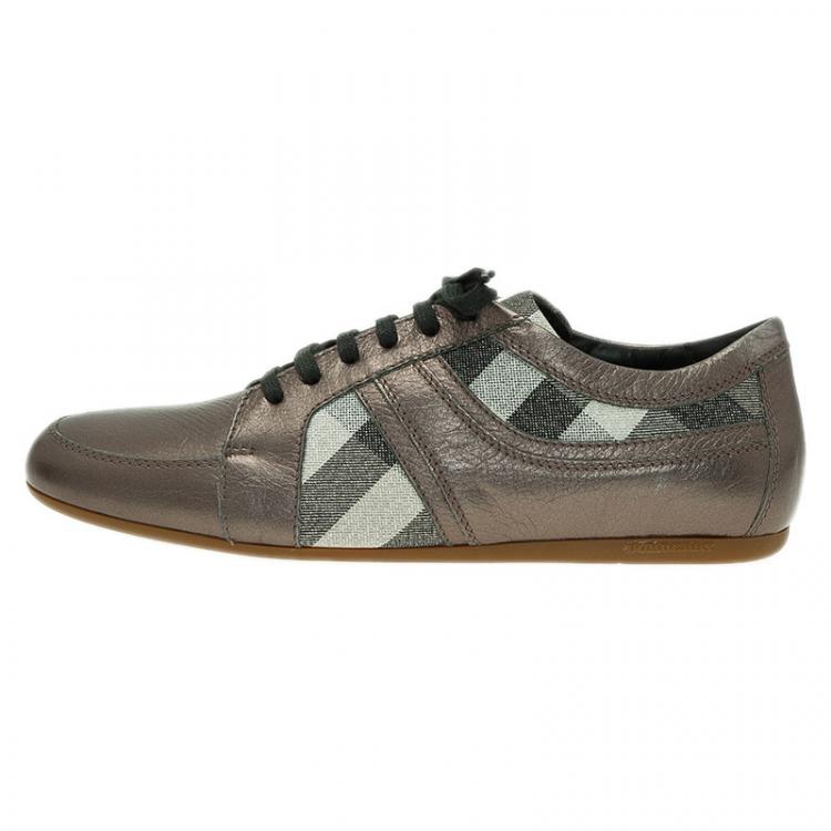 Pre Owned Burberry Metallic Leather and Novacheck Canvas Sneakers Size 37