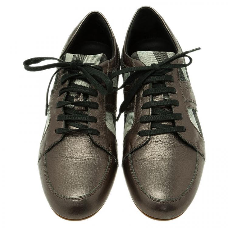 Pre Owned Burberry Metallic Leather and Novacheck Canvas Sneakers Size 37