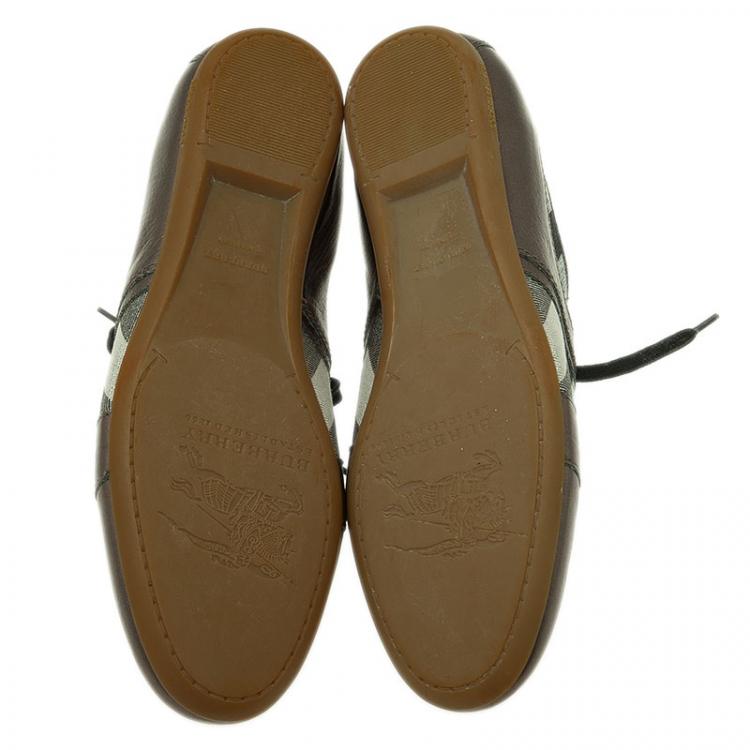 Pre Owned Burberry Metallic Leather and Novacheck Canvas Sneakers Size 37