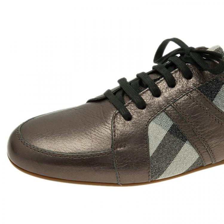 Pre Owned Burberry Metallic Leather and Novacheck Canvas Sneakers Size 37