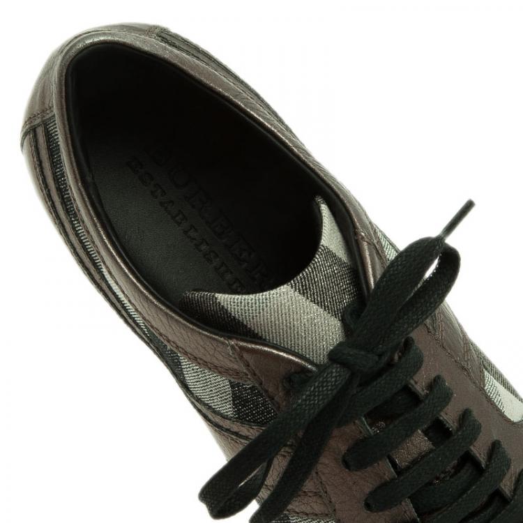Pre Owned Burberry Metallic Leather and Novacheck Canvas Sneakers Size 37