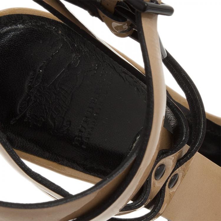 Pre Owned Burberry Beige Leather T-Strap Platform Strappy Sandals Size 36