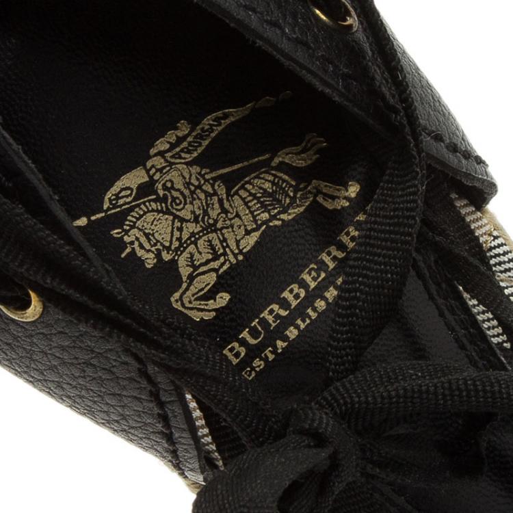 Pre Owned Burberry Novacheck Canvas and Leather Lace Up Raffia Flats Size 36