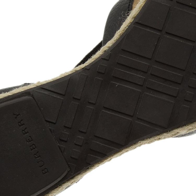 Pre Owned Burberry Novacheck Canvas and Leather Lace Up Raffia Flats Size 36