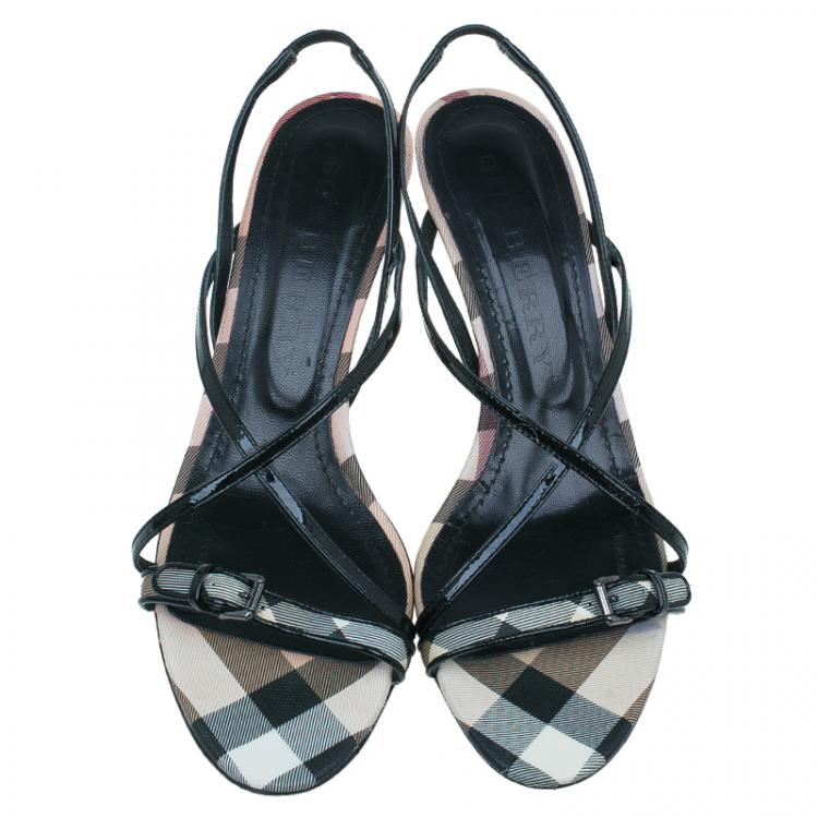 Pre Owned Burberry Novacheck Canvas and Leather Sandals Size 41