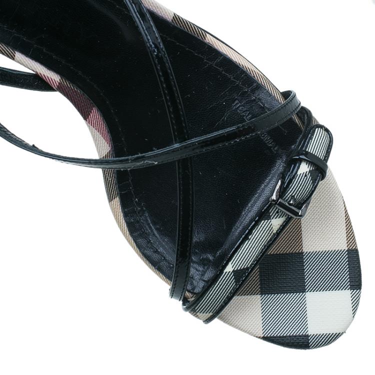 Pre Owned Burberry Novacheck Canvas and Leather Sandals Size 41