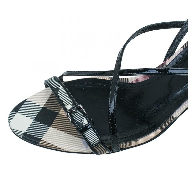 Pre Owned Burberry Novacheck Canvas and Leather Sandals Size 41