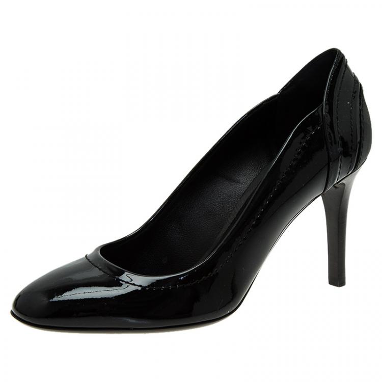 Pre Owned Burberry Black Patent and Check Canvas Pumps Size 35