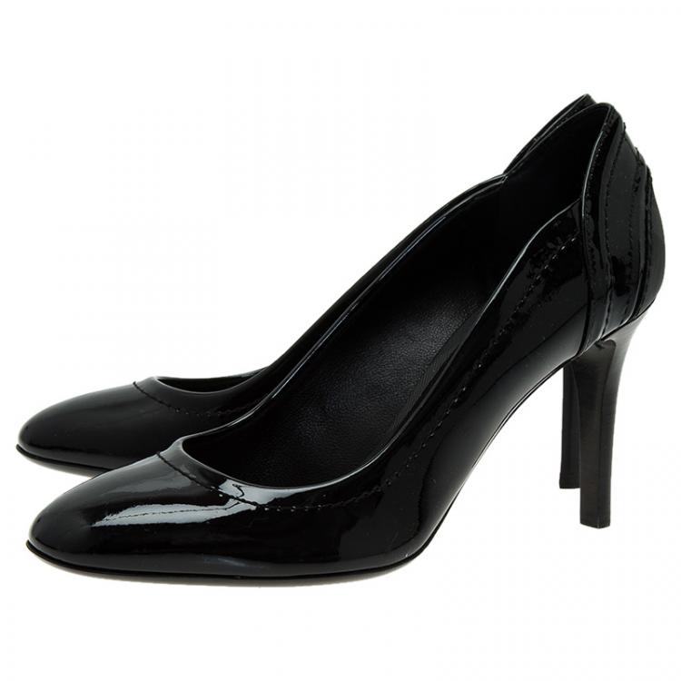 Pre Owned Burberry Black Patent and Check Canvas Pumps Size 35