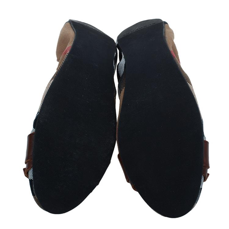 Pre Owned Burberry Novacheck Canvas and Leather Buckle Ballet Flats Size 39