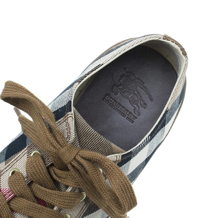Pre Owned Burberry Beige Novacheck Canvas and Leather Sneakers Size 38