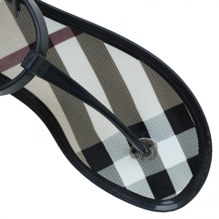 Pre Owned Burberry Black Rubber Novacheck Thong Ankle Strap Sandals Size 38
