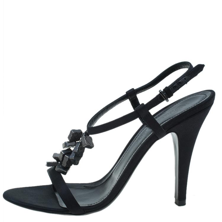 Pre Owned Burberry Black Satin Charm T Strap Sandals Size 39