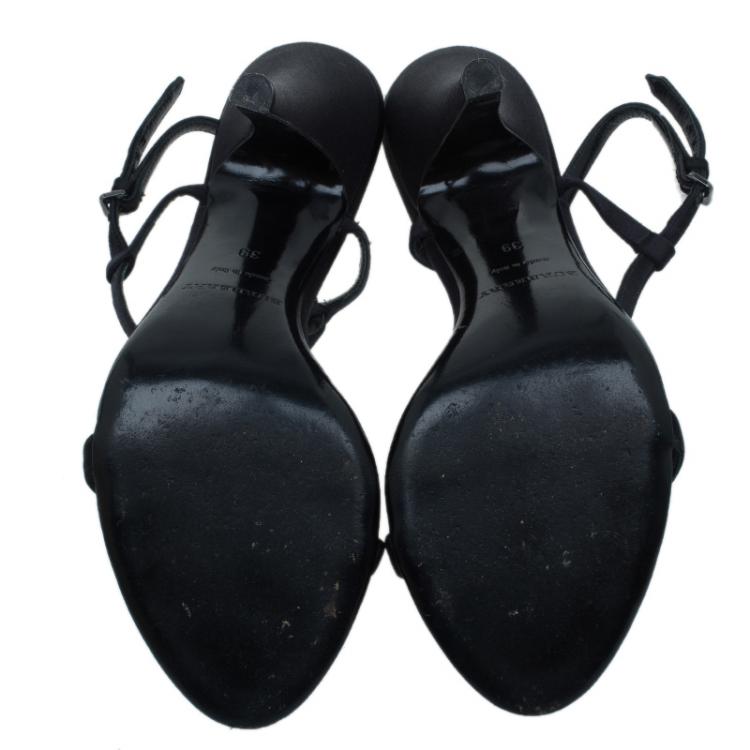 Pre Owned Burberry Black Satin Charm T Strap Sandals Size 39