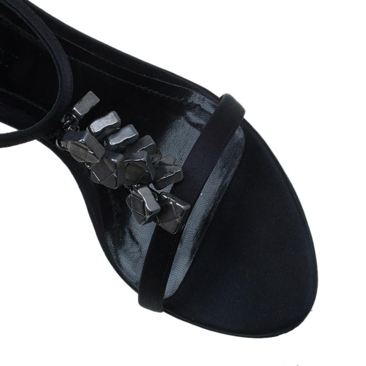 Pre Owned Burberry Black Satin Charm T Strap Sandals Size 39