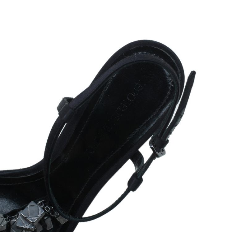 Pre Owned Burberry Black Satin Charm T Strap Sandals Size 39