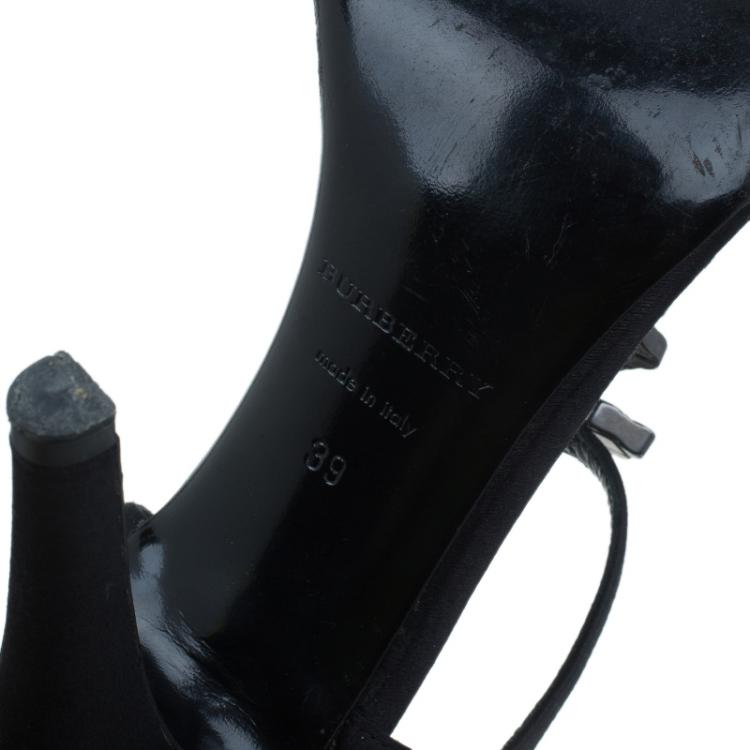 Pre Owned Burberry Black Satin Charm T Strap Sandals Size 39