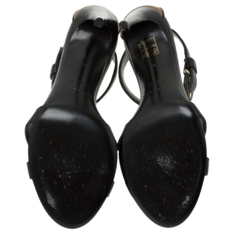 Pre Owned Burberry Black Leather and Novacheck Detail T-Strap Sandals Size 38