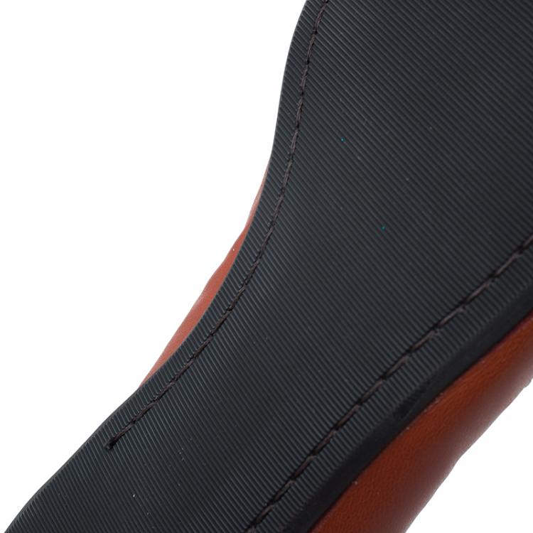 Pre Owned Burberry Orange Leather And Nova Coated Canvas Peep Toe Flats Size 38.5