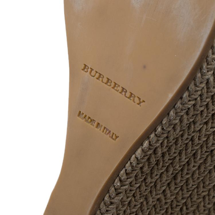 Pre Owned Burberry Brown Leather and Novacheck Canvas Espedrille Wedge Sandals Size 38