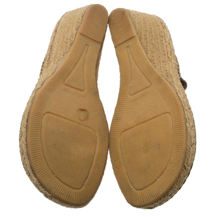Pre Owned Burberry Brown Leather Espadrille Thong Sandals Size 39