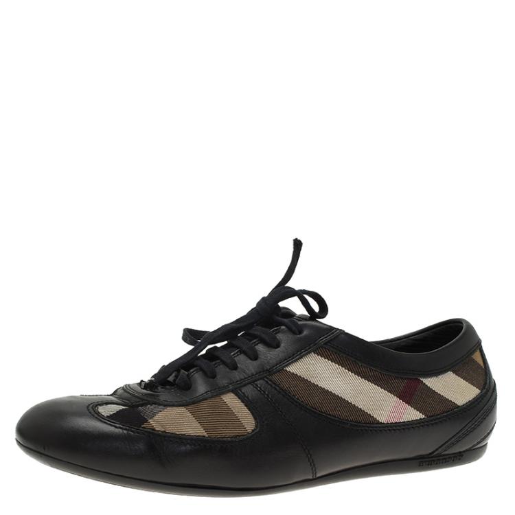 مملوكة مسبقًا Burberry Black Leather and Novacheck Canvas Sneakers Size 39