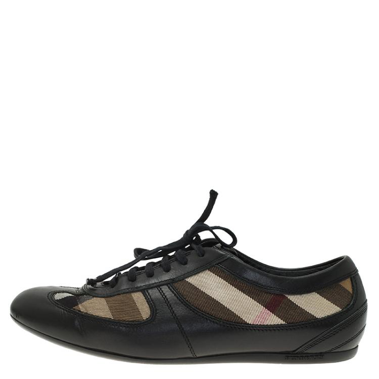 مملوكة مسبقًا Burberry Black Leather and Novacheck Canvas Sneakers Size 39