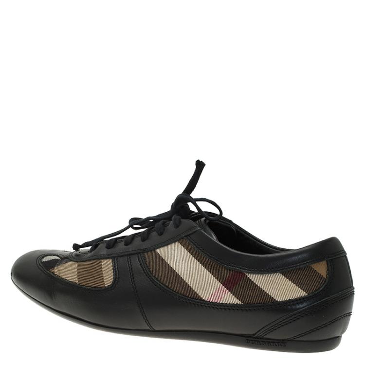 مملوكة مسبقًا Burberry Black Leather and Novacheck Canvas Sneakers Size 39