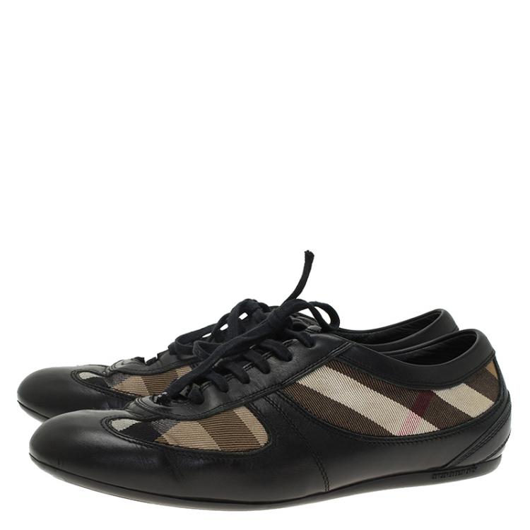 مملوكة مسبقًا Burberry Black Leather and Novacheck Canvas Sneakers Size 39