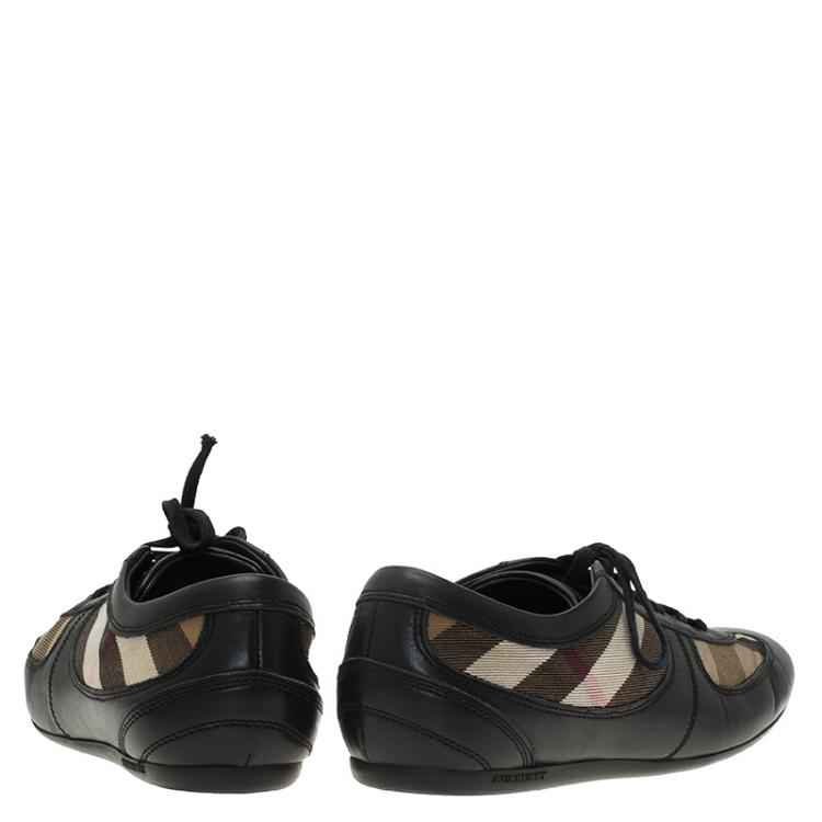 مملوكة مسبقًا Burberry Black Leather and Novacheck Canvas Sneakers Size 39