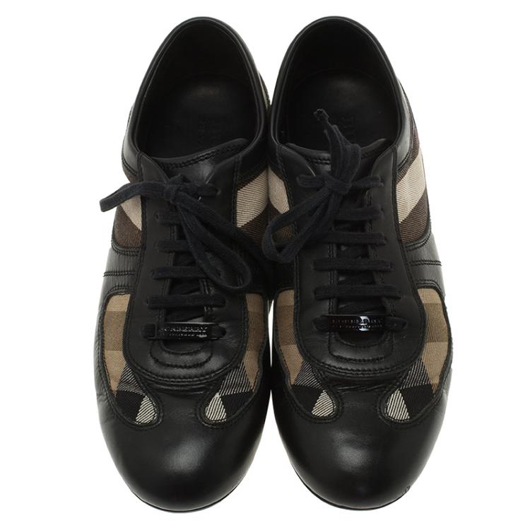 مملوكة مسبقًا Burberry Black Leather and Novacheck Canvas Sneakers Size 39