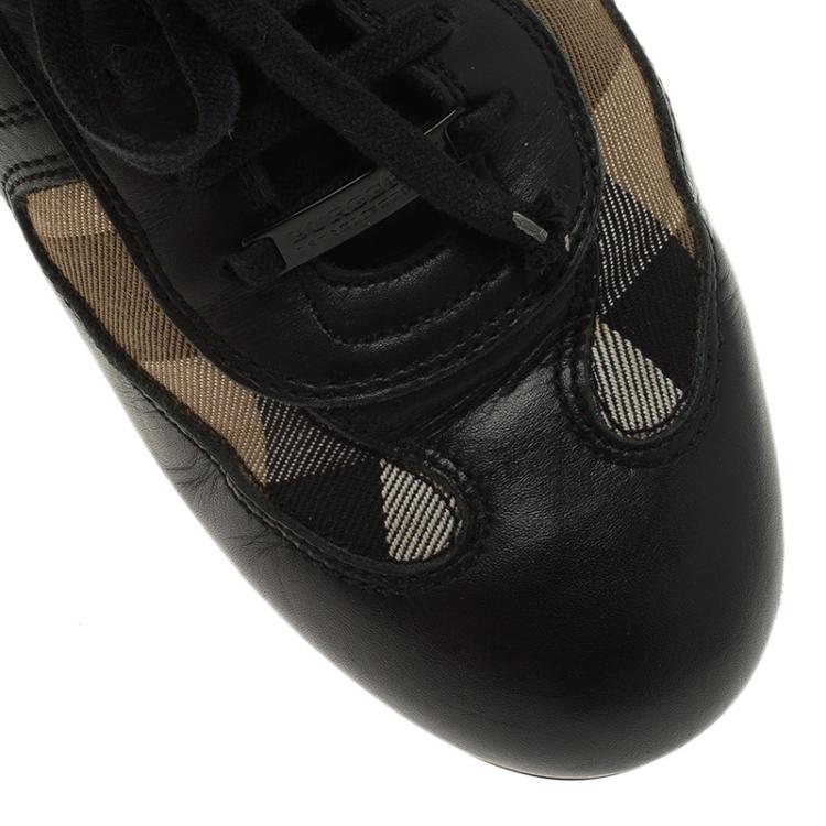 مملوكة مسبقًا Burberry Black Leather and Novacheck Canvas Sneakers Size 39