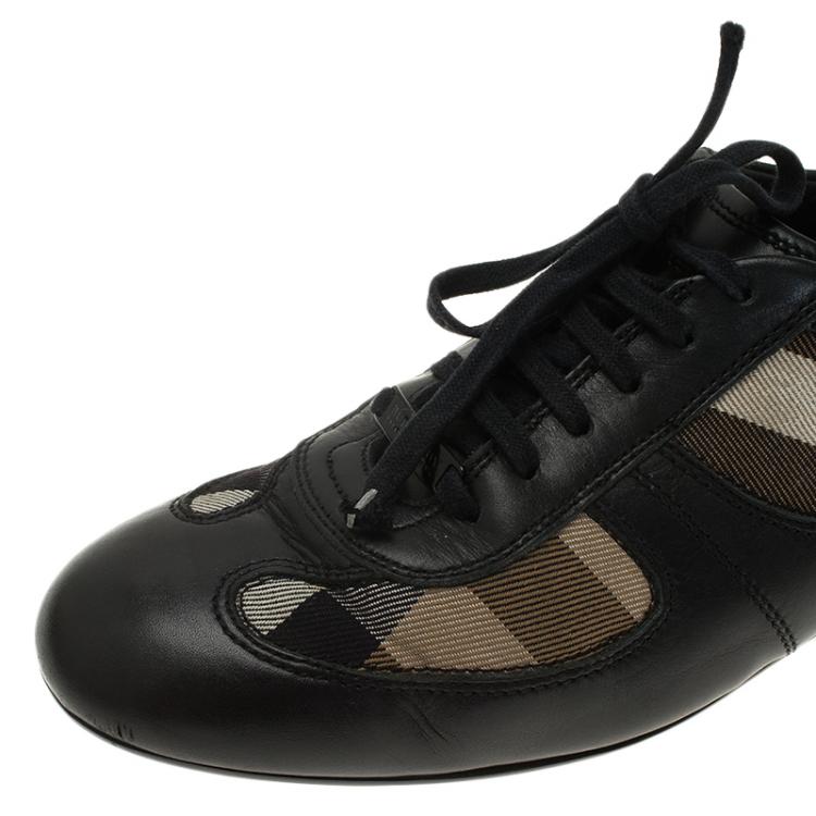 مملوكة مسبقًا Burberry Black Leather and Novacheck Canvas Sneakers Size 39