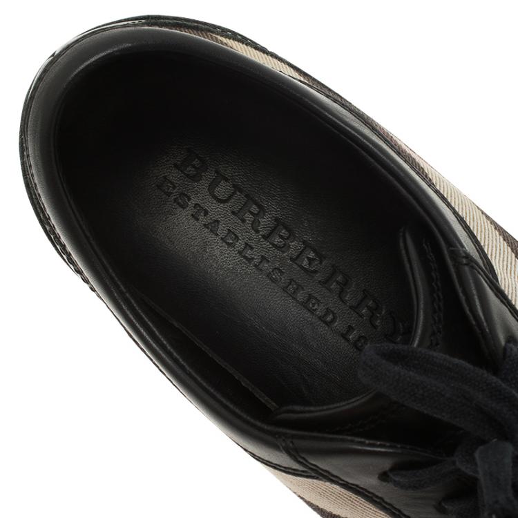 مملوكة مسبقًا Burberry Black Leather and Novacheck Canvas Sneakers Size 39