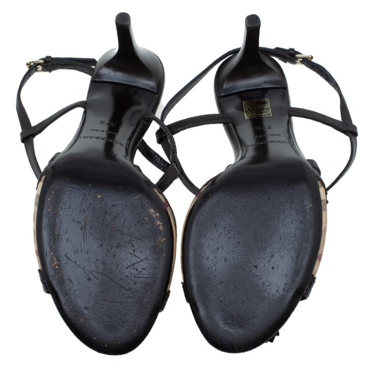 مملوكة مسبقًا Burberry Brown Leather and Novacheck Tassel Criss Cross Sandals Size 37.5