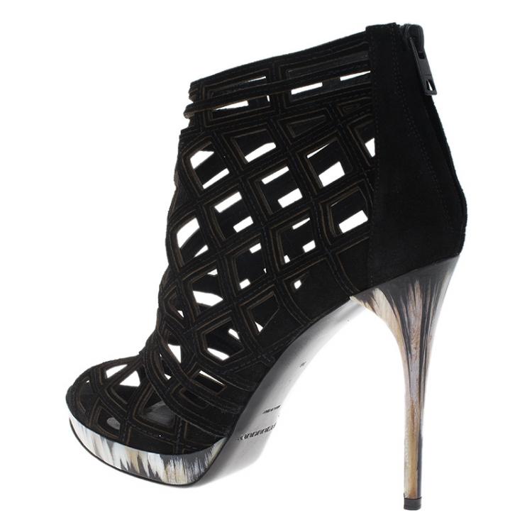 Pre Owned Burberry Black Suede Cage Ankle Boots Size 38
