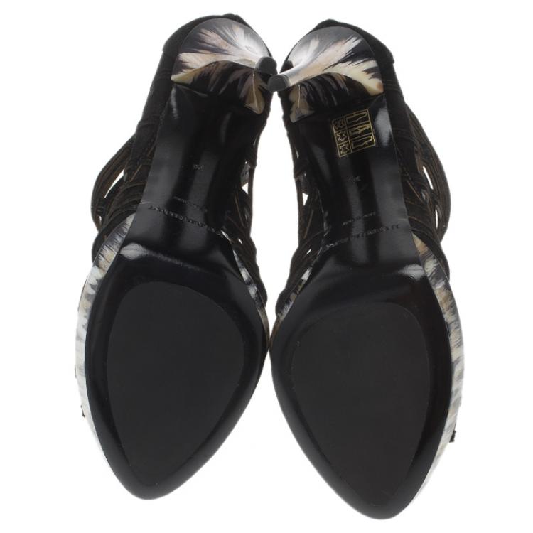 Pre Owned Burberry Black Suede Cage Ankle Boots Size 38
